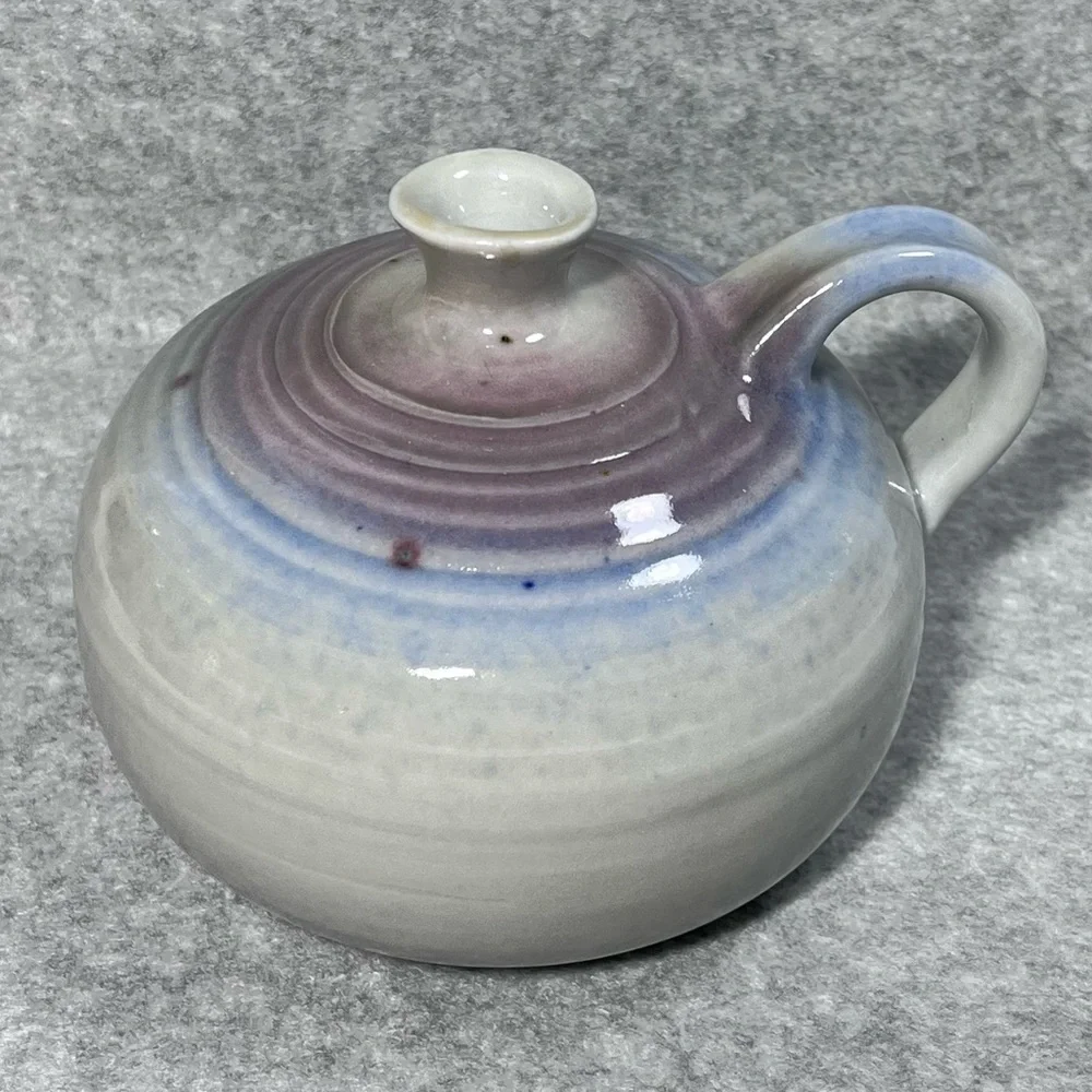 Studio Art Pottery Vase Signed Glazed Stoneware w Handle‎ Pitcher Boho Signed